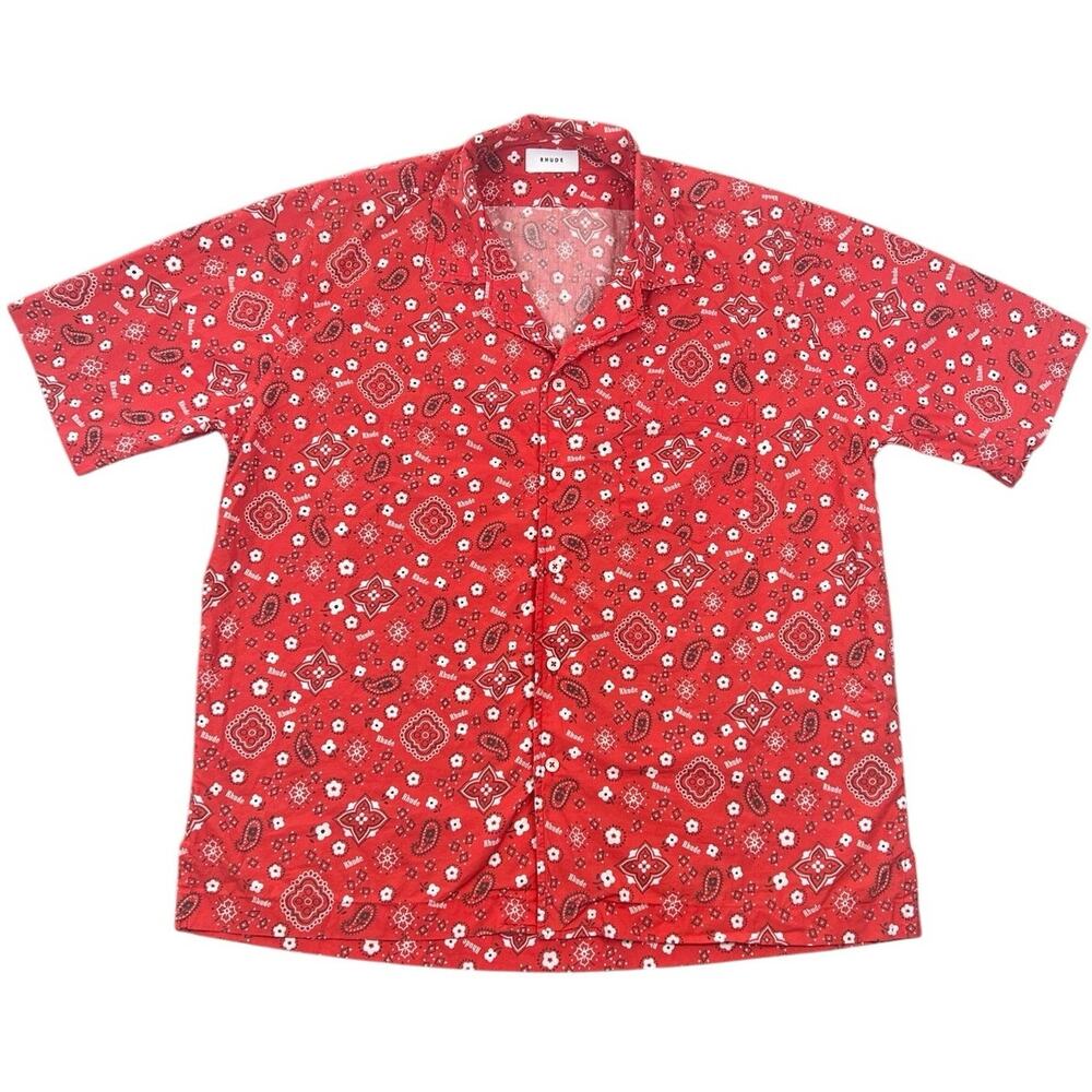 Rhude Red Bandana Print Camp Collar Shirt Made in Italy Hawaiian - Men’s M